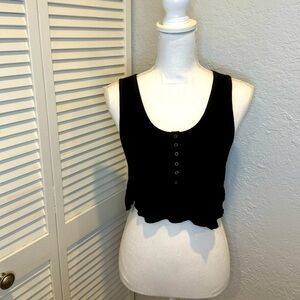 Urban Outfitters BDG Black Ribbed Snap Front Racerback Cropped Tank Large